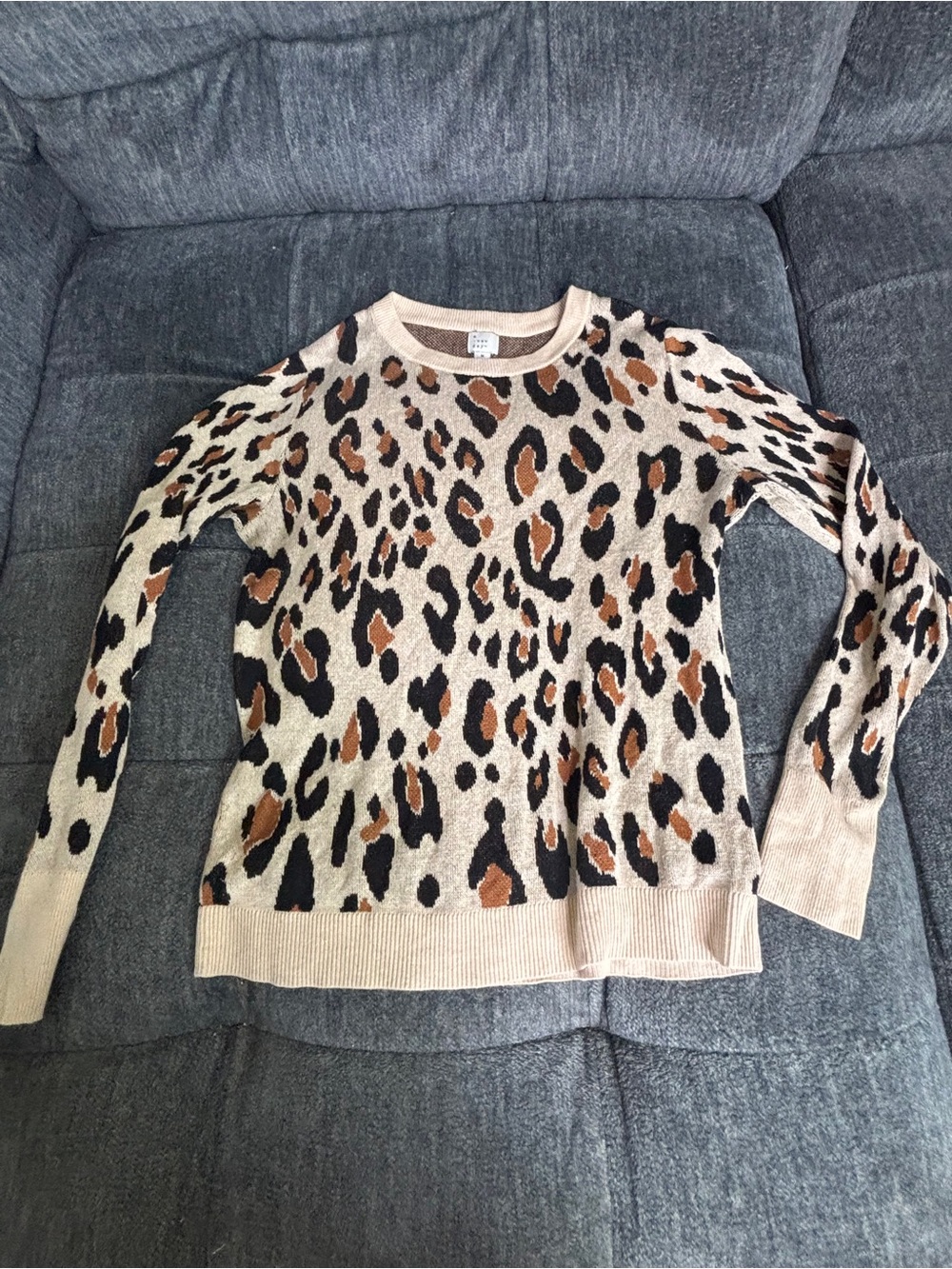 a new day Leopard-Print Crewneck Sweater in Beige, Black & Brown